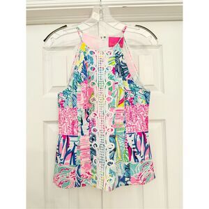 Lilly Pulitzer Multicolor Summer Remix‎ Patchwork Pearl Top Size 0